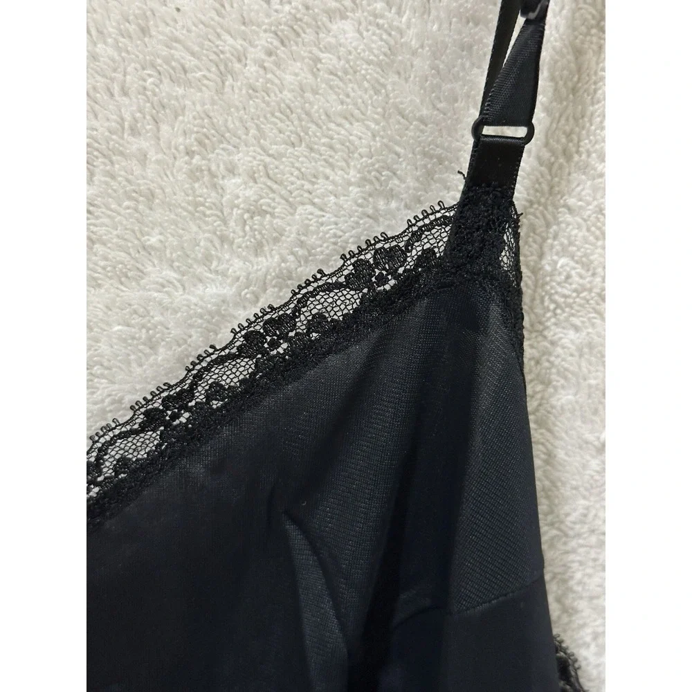 Vintage JC PENNEY Black Long Nylon Nightgown Dress Lace‎ Union Sz 16/38 Lingerie